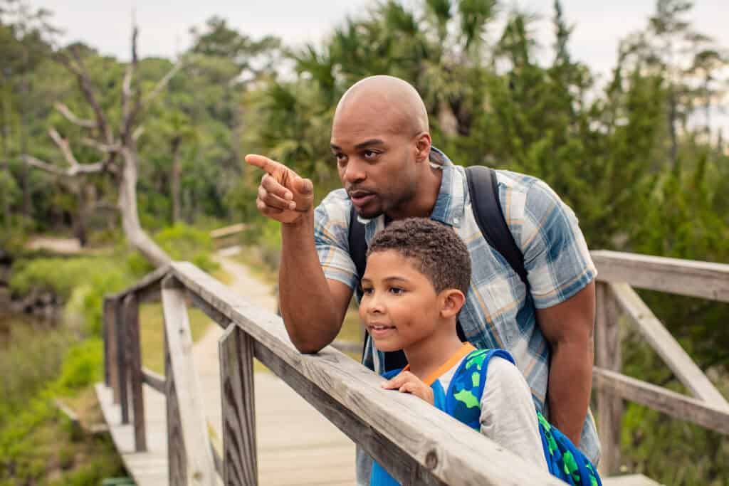 Father and son on Avian Trail, Skidaway Island, Georgia