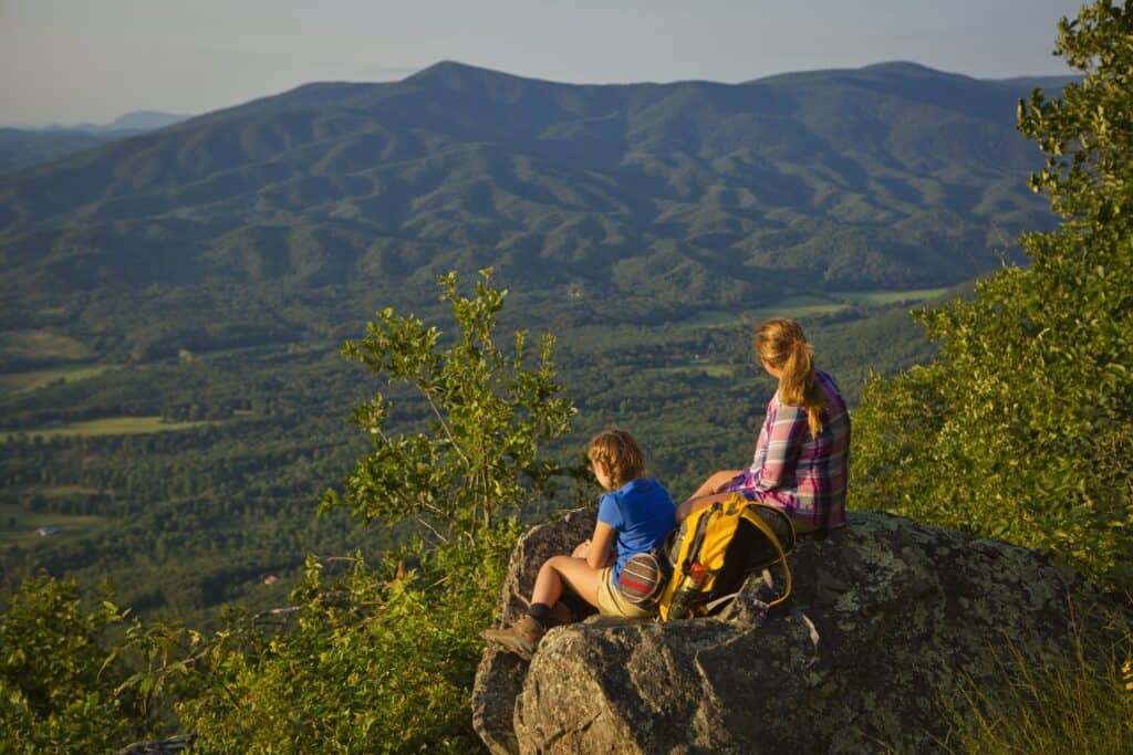 Two women on a peak at Fort Mountain State Park